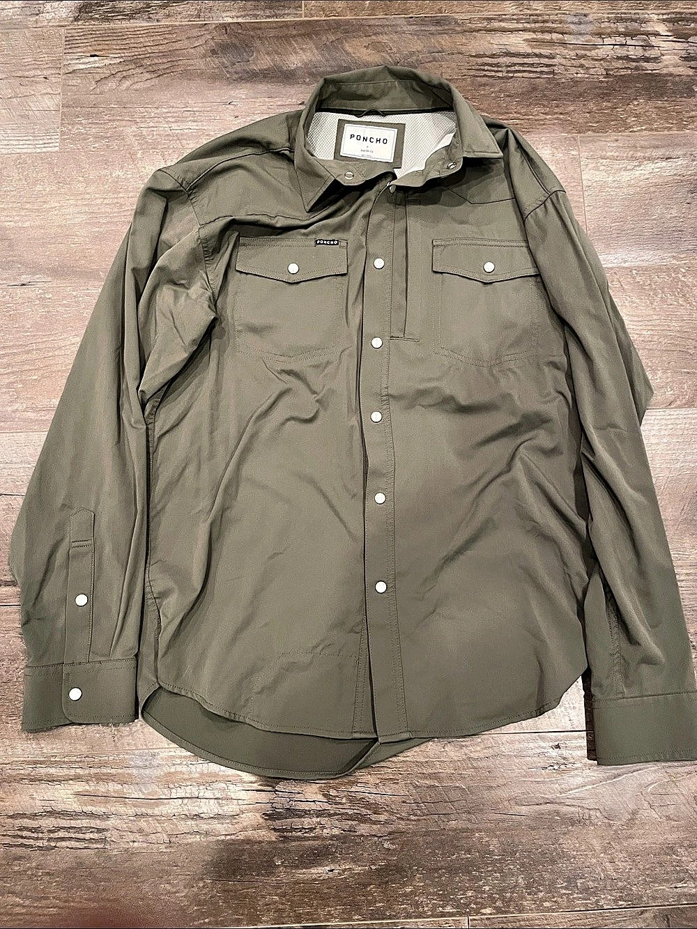 Poncho Men'Small Olive Button Front Shirt Size Small